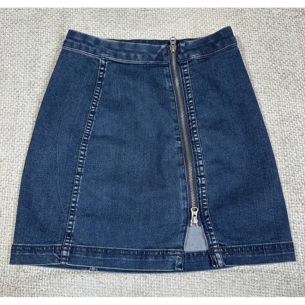 Free People Skirt Womens 0 Blue Denim Jean Side Zip Mini Festival Boho‎
